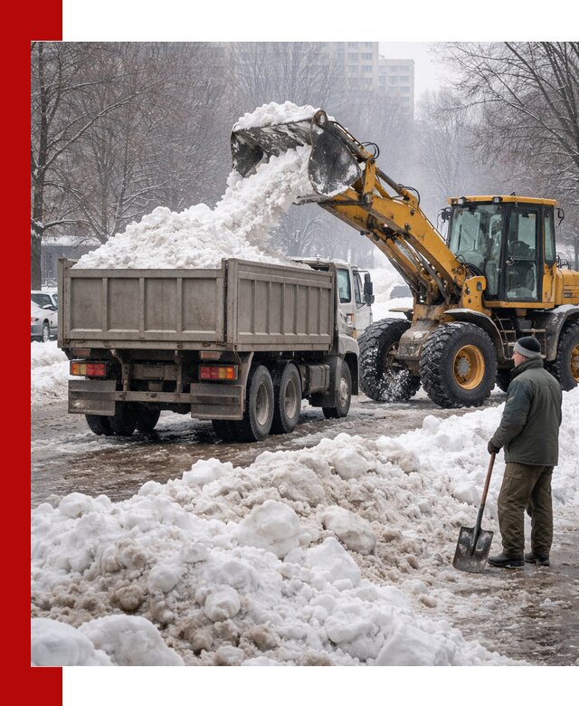 Вывоз снега грузовой техникой в Назарове оперативно и чисто